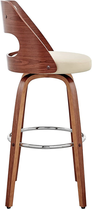 Cream Faux Leather Walnut Wood Bar Stool