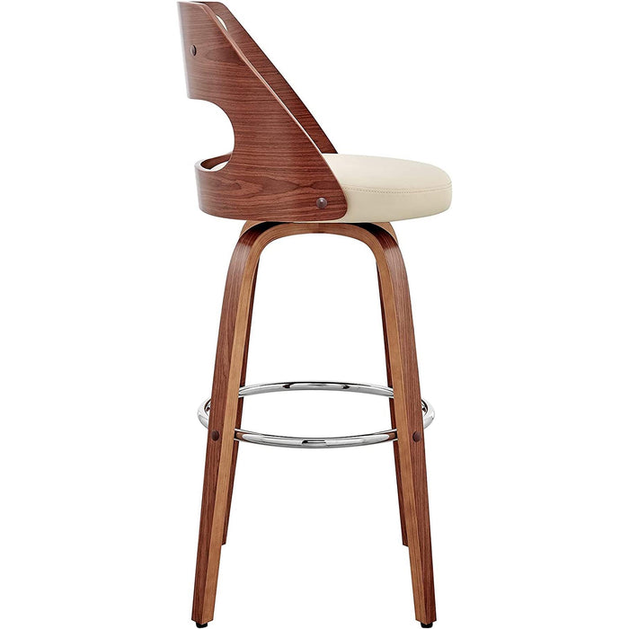 Cream Faux Leather Walnut Wood Bar Stool