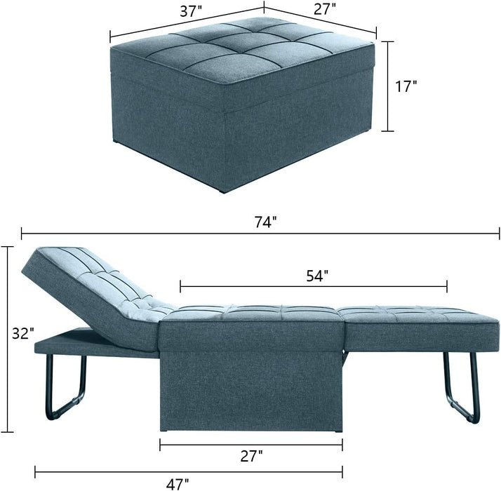 4-In-1 Convertible Ottoman Guest Bed, Denim Blue