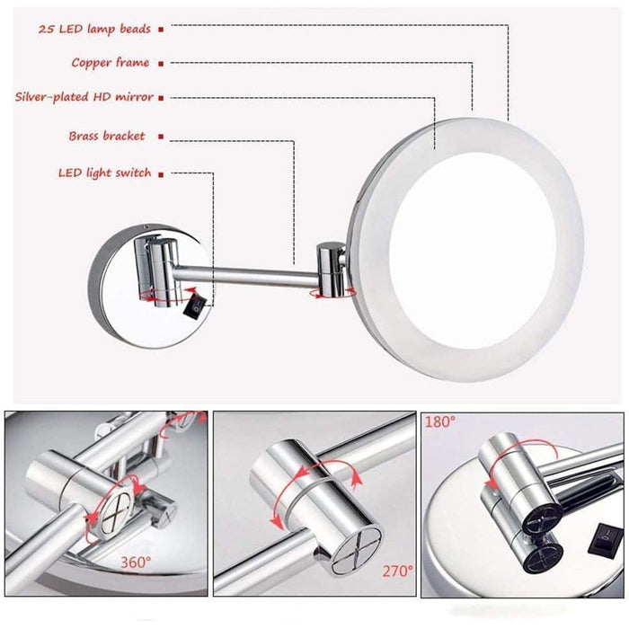 Bathroom Wall-Mounted Acrylic Foldable Retractable Magnifying Mirror
