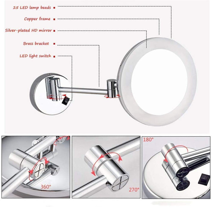 Bathroom Wall-Mounted Acrylic Foldable Retractable Magnifying Mirror