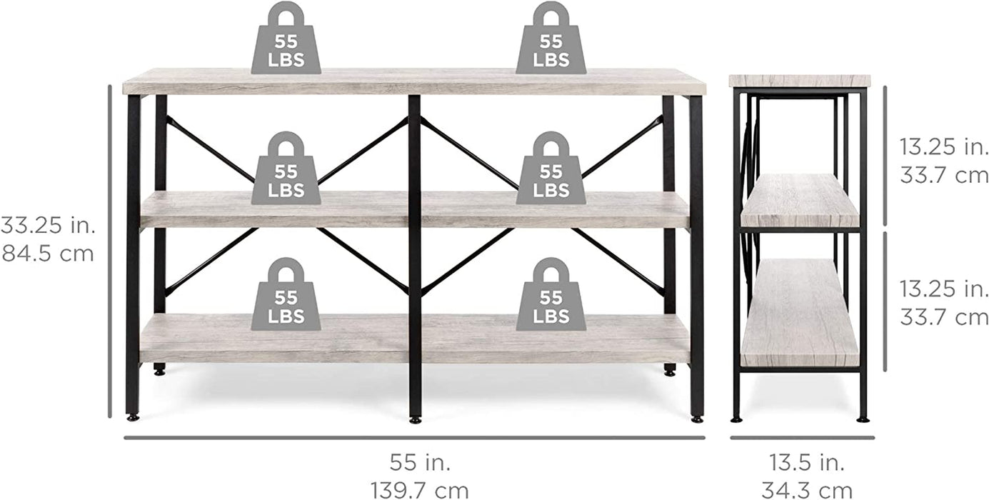 Rustic 3-Tier Console Table with Storage