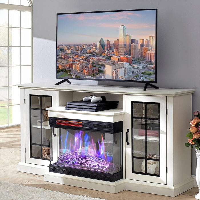 Modern 3-Sided Glass Fireplace TV Stand