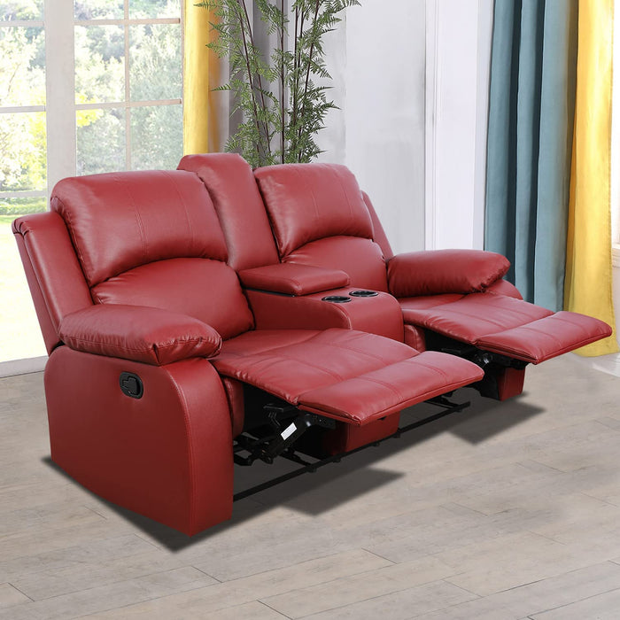 Red Leather Reclining Sectional Sofa Set With Footrest