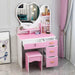 Pink Vanity Table Set with Mirror and Drawers