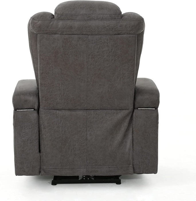 Tufted Microfiber Power Recliner W/Arm Storage and USB Cord, Slate/Black