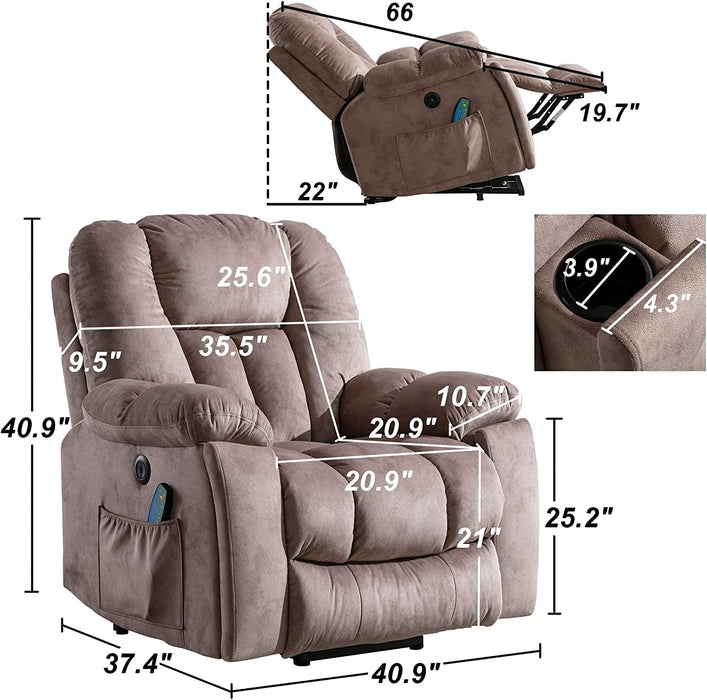 Large Power Lift Recliner Chair with Massage, Brown