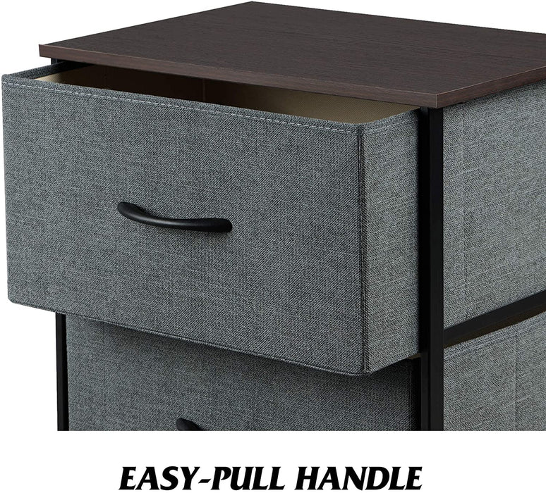 Dark Grey 4-Drawer Fabric Dresser with Wood Top