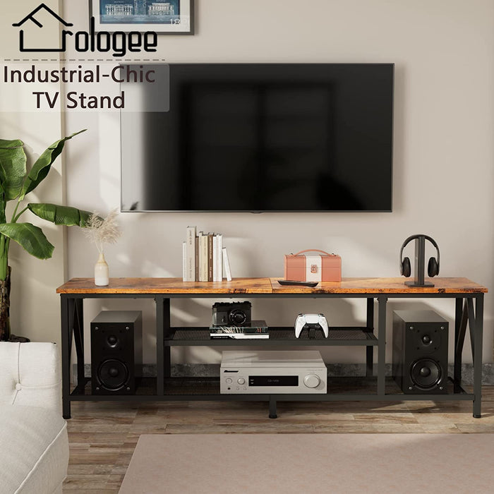 Rustic Wood & Metal TV Stand Console