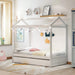 Kids House-Shaped Wooden Floor Bed with Trundle, White/Twin