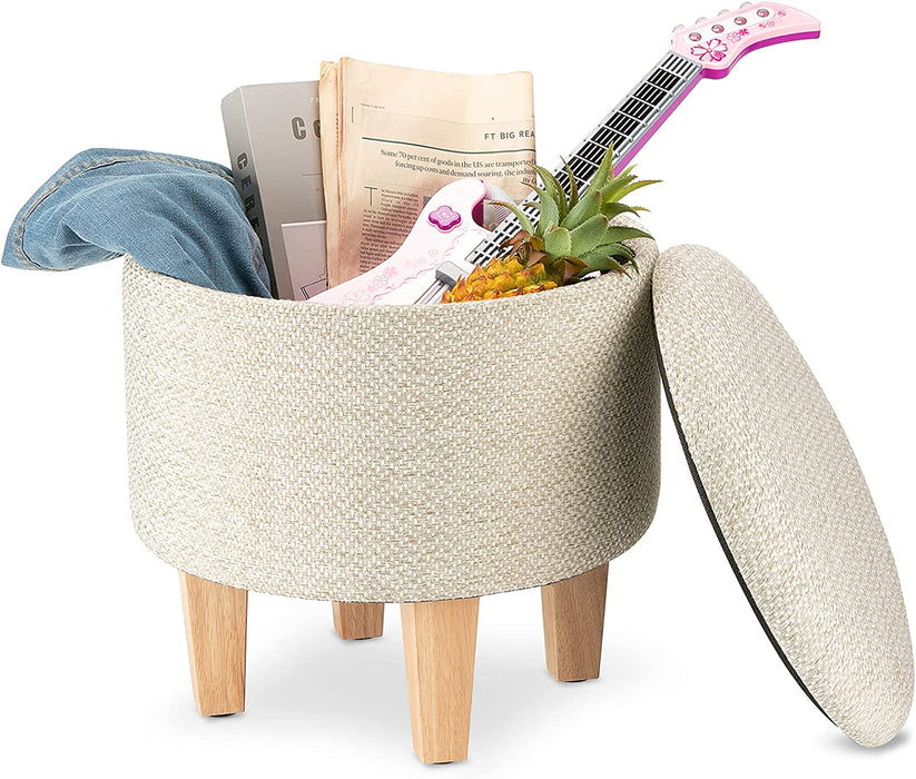 Beige Linen Ottoman with Storage and Legs