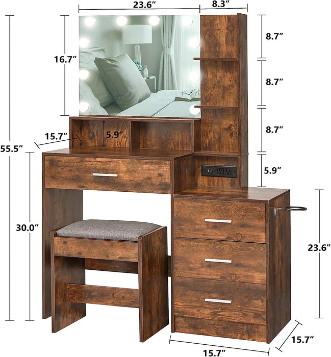 Large Rustic Brown Vanity Set with Charging Station