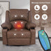 Leather Rocker Recliner Chair with Massage, Swivel, Drink Holders, Mocha