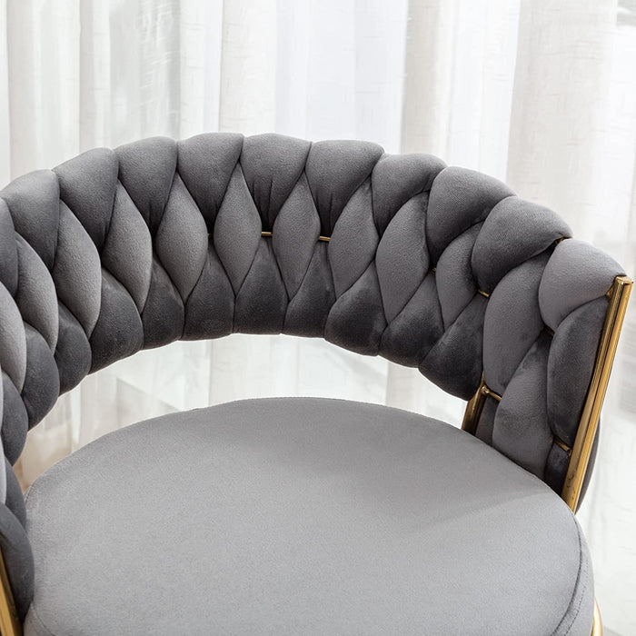 Gray Velvet Woven Backrest Barstool Set of 2