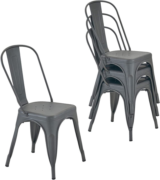 Set of 4 Metal Dining Chairs, Farmhouse Tolix Style, Indoor/Outdoor, Carbon Grey