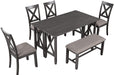 6 Piece Foldable Dining Set for 6 with Bench, Gray