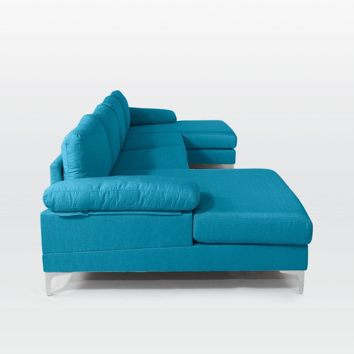 Double Wide Blue U-Shape Sectional Sofa