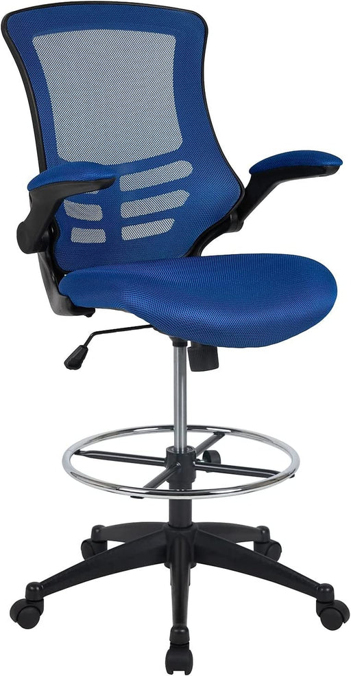 Blue Mesh Drafting Chair with Adjustable Footrest