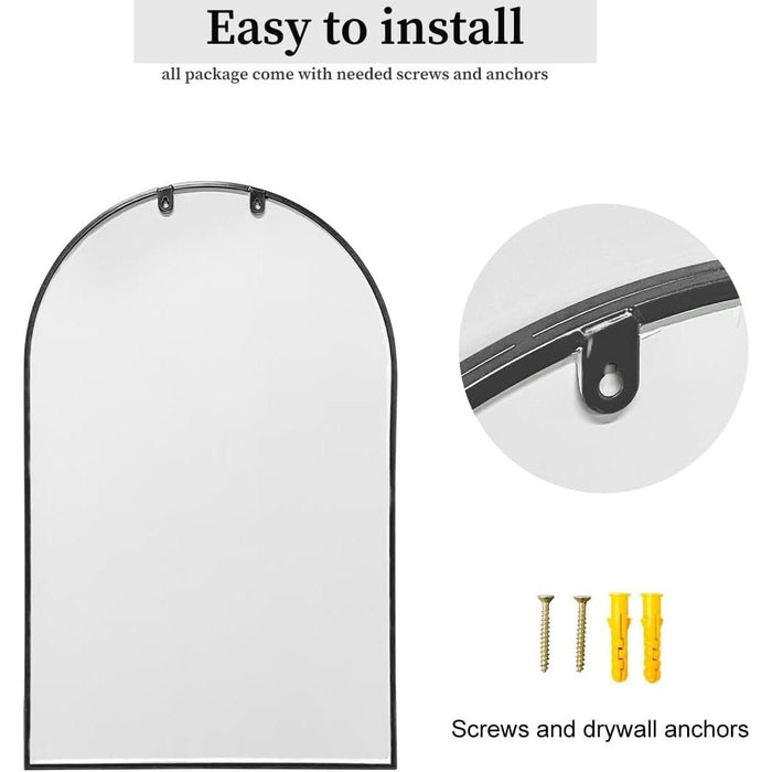 Contemporary Black Arched Wall Mirror, 42X24, Ideal for Bathroom Vanity, Living Room or Bedroom, Entryway, Modern & Stylish Arch Top Mirror, with Iron Frame