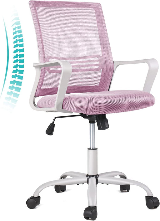 Pink Ergonomic Office Chair with Wheels and Support