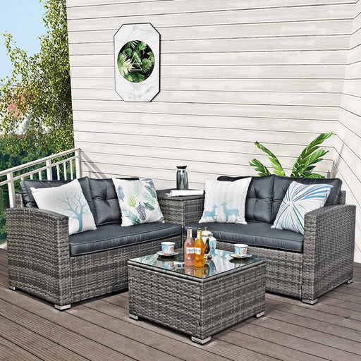 Outdoor Patio Furniture Sets for Backyard,  New 4 Pieces Wicker Patio Furniture Set with Seat Cushions & Tempered Glass Coffee, Conversation Sets for Porch, Poolside, Backyard, Garden, S9133