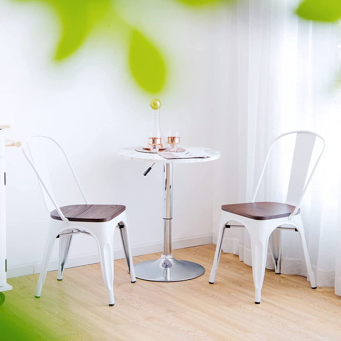 Set of 4 White/Brown Tolix Style Chairs