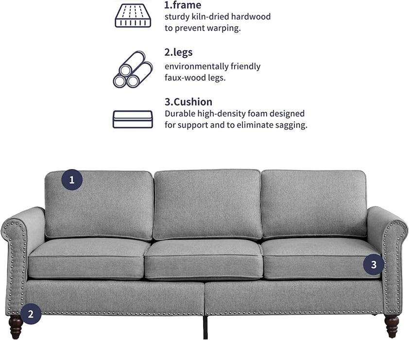 2 Piece Living Room Sofa Set, 3 Seat Sofa and Loveseat Couch with Solid Wood Frame and 4 Gourd Shapes Legs for Home/Bedroom/Apartment(Light Grey)