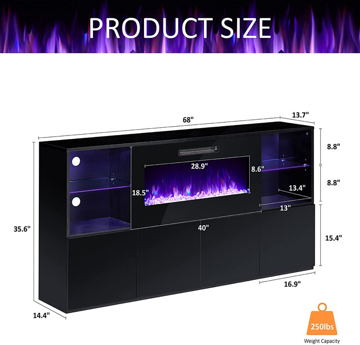 Modern TV Stand with Electric Fireplace and LED Lights