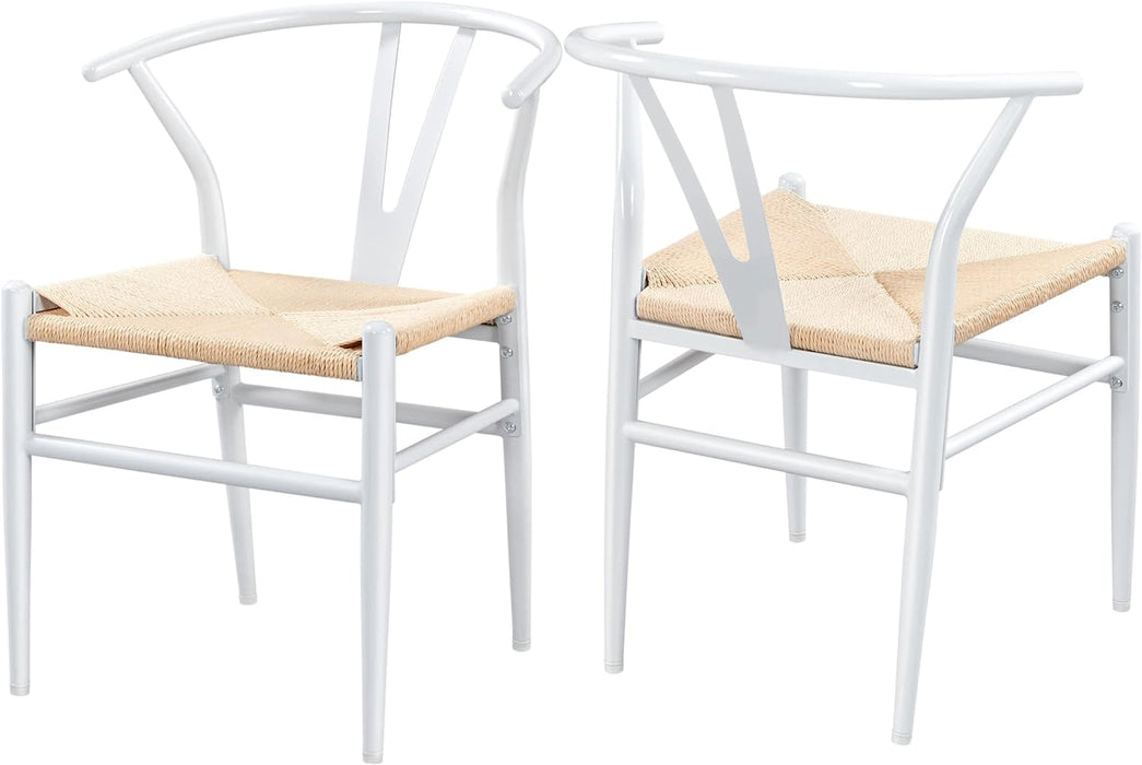 Set of 2 Mid-Century Weave Chairs, White