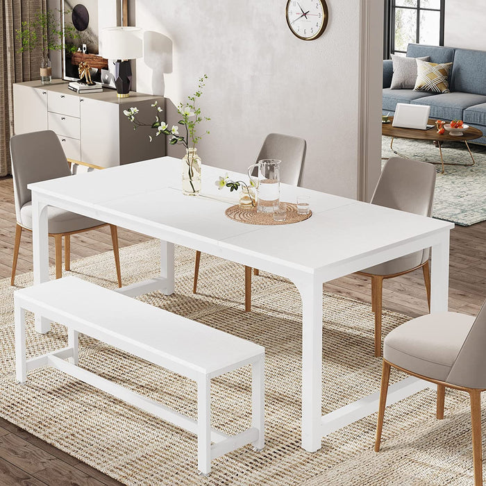 71″X35.5″ White Dining Table for 6-8 with Metal Legs