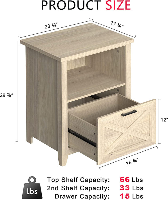 Beige Wood Nightstand with Storage Drawer and Cubby