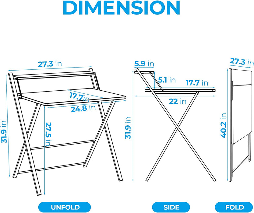 Foldable Oak Desk with Shelf for Small Spaces