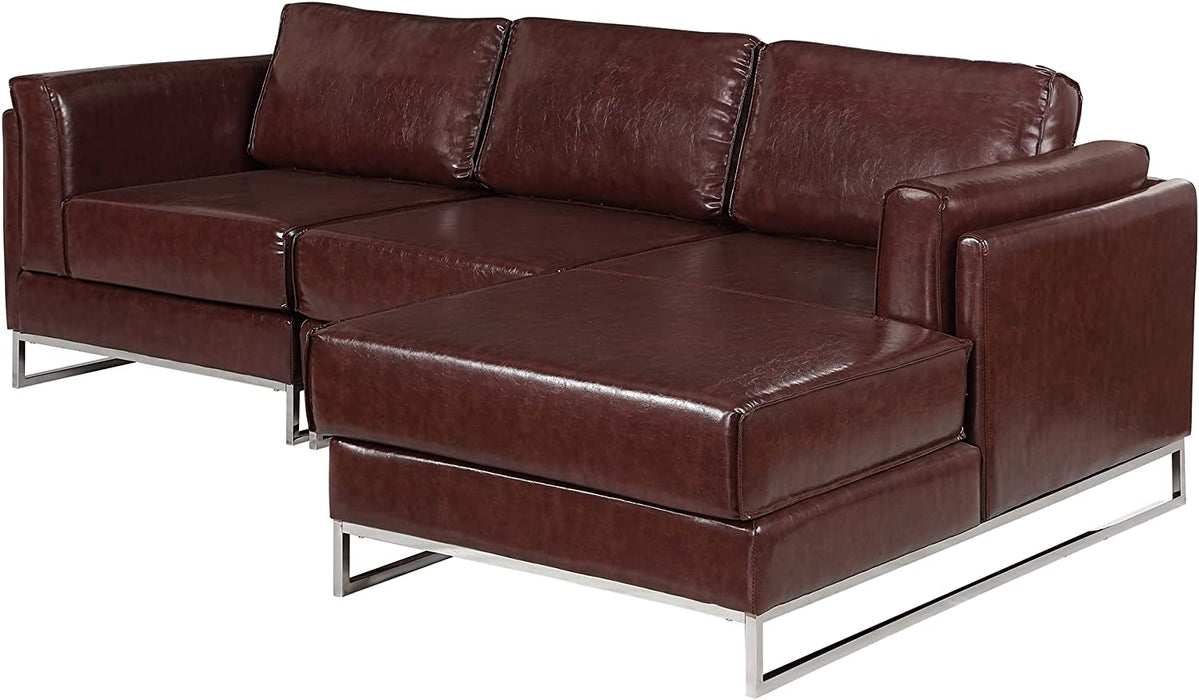 Modern Leather L-Shape Sectional Sofa, Right Chaise