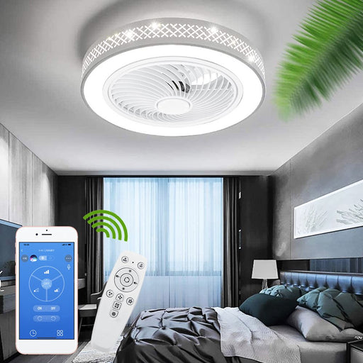 Lxingstore 20 in round Ceiling Fans with Dimmable LED Bright Light W/ Remote Control Adjusting Timing Function Metal Hollowed-Out Shell