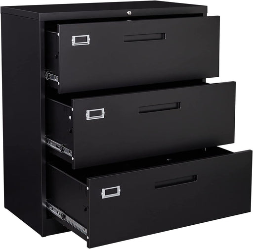 Lockable 3-Drawer Metal File Cabinet with Deep Drawers