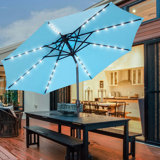 10FT Patio Umbrellas with Solar Lights Outdoor Umbrella W/ 2 Tiers Market Umbrella W/ Tilt and Crank, Blue