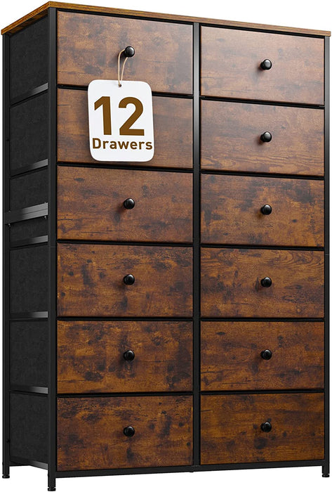 Rustic Brown 12-Drawer Tall Bedroom Dresser