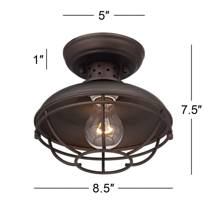 Rustic Semi Flush Mount Outdoor Ceiling Light Fixture Bronze 8 1/2" Caged for Exterior Entryway Porch