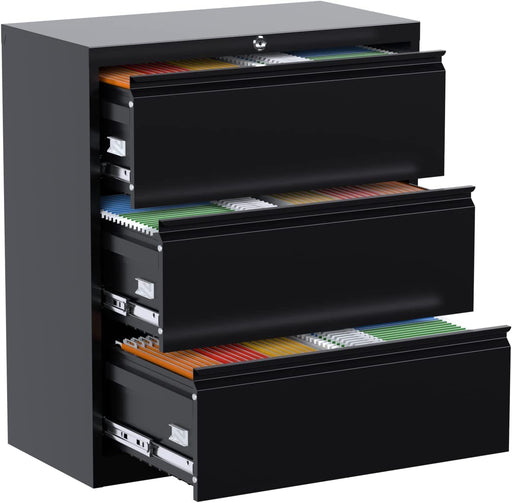 Locking 3-Drawer Lateral File Cabinet (Black)
