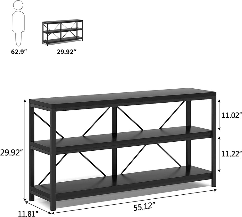 3-Tier Black Sofa Table with Storage Shelves