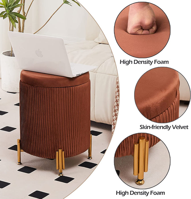Velvet Ottoman with Storage and Metal Legs