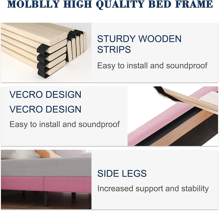 Twin Bed Frame Upholstered Flannel Platform, Sturdy Wood Strip