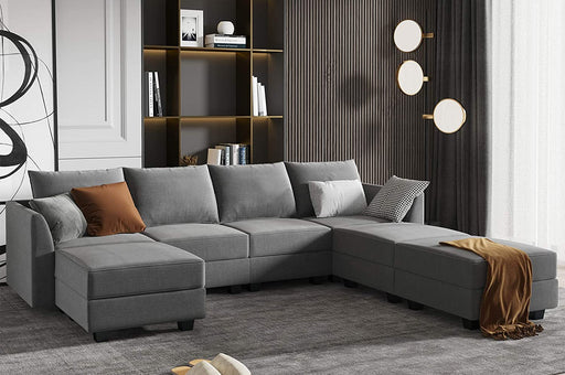 Grey U-Shaped Modular Sectional Sofa