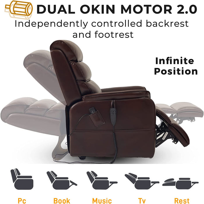 Brown Faux Leather Electric Power Lift Recliner