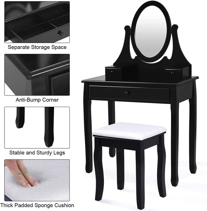 Black Oval Mirror Makeup Vanity Set