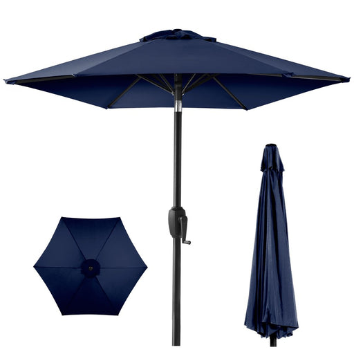 7.5Ft Heavy-Duty Outdoor Market Patio Umbrella W/ Push Button Tilt, Easy Crank Lift, Navy Blue