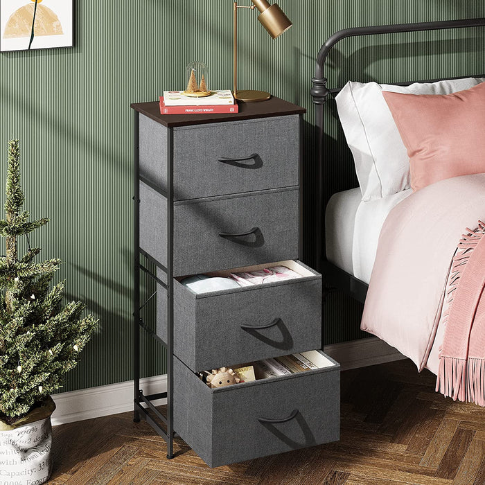 Dark Grey 4-Drawer Fabric Dresser with Wood Top