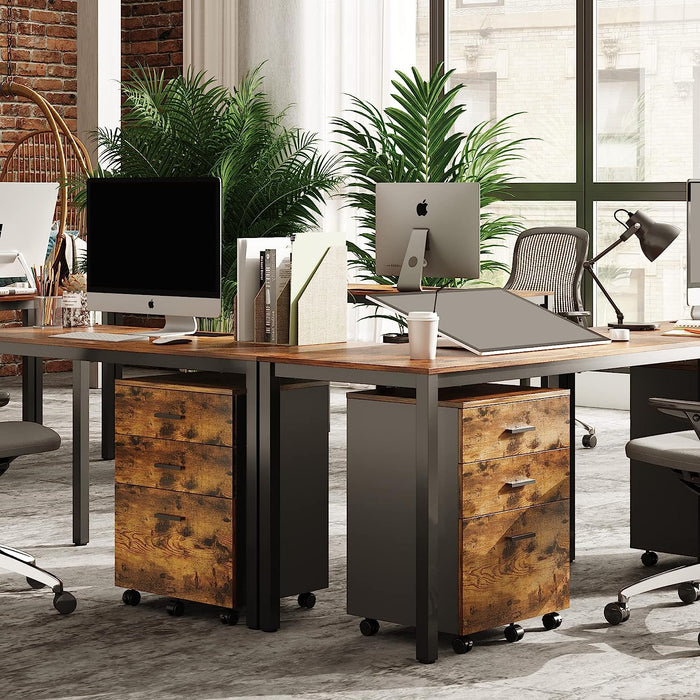 Rustic Brown Rolling File Cabinet with 3 Drawers