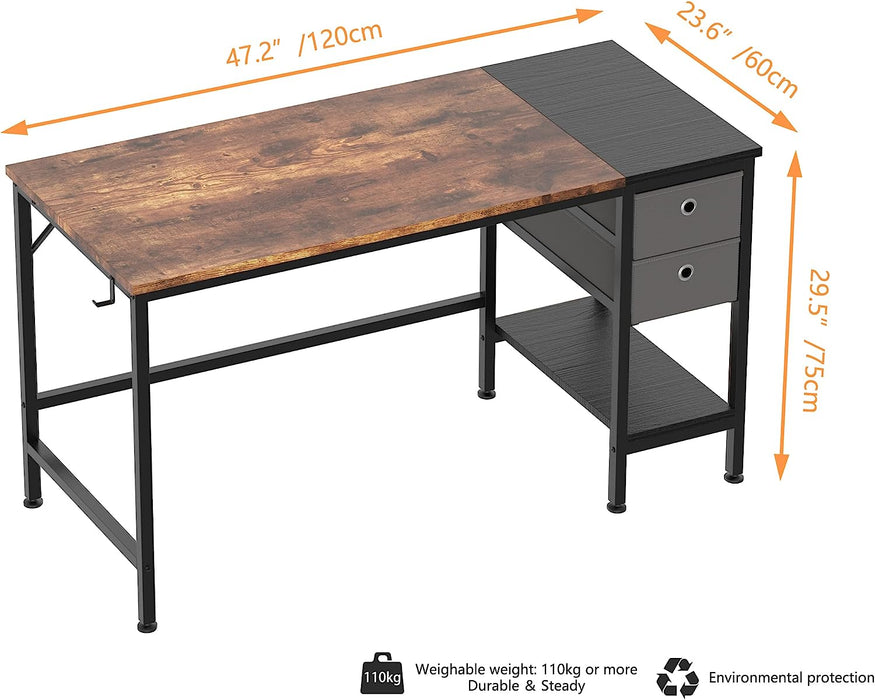 47″ Desk with Drawers and Shelves for Home Office