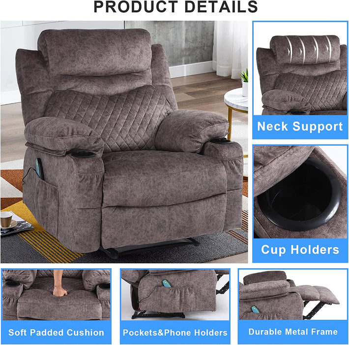 Overstuffed Recliner Chair with Massage and Heat (Red Brown)